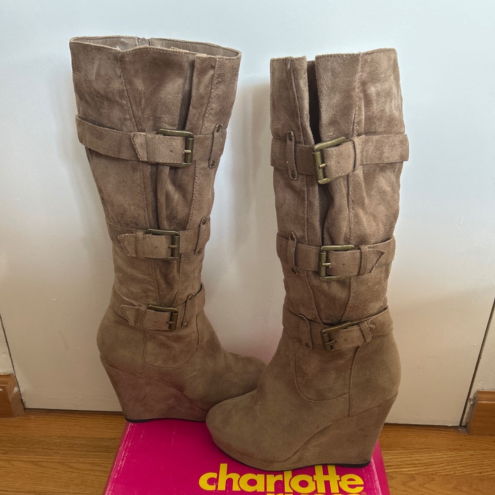 Suede knee high wedge boot